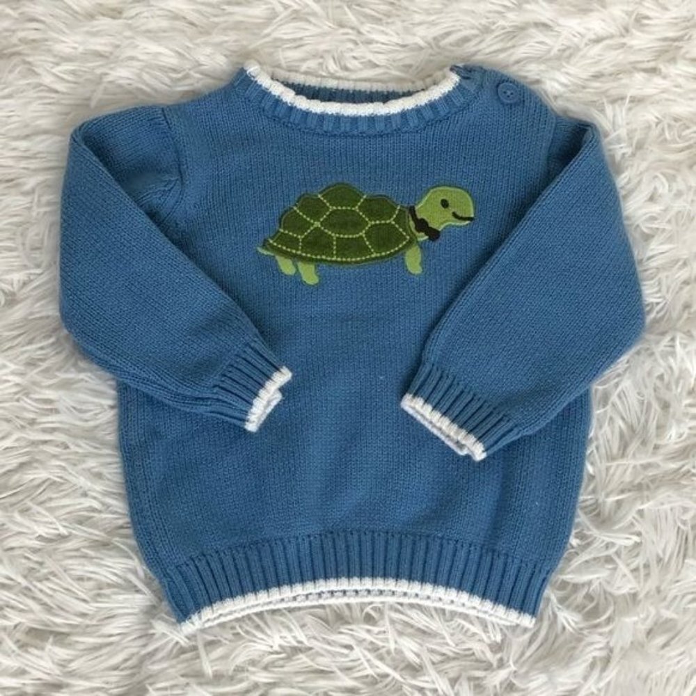 Gymboree Blue Knit Boys Turtle Sweater 6-12 Mos - Picture 1 of 4